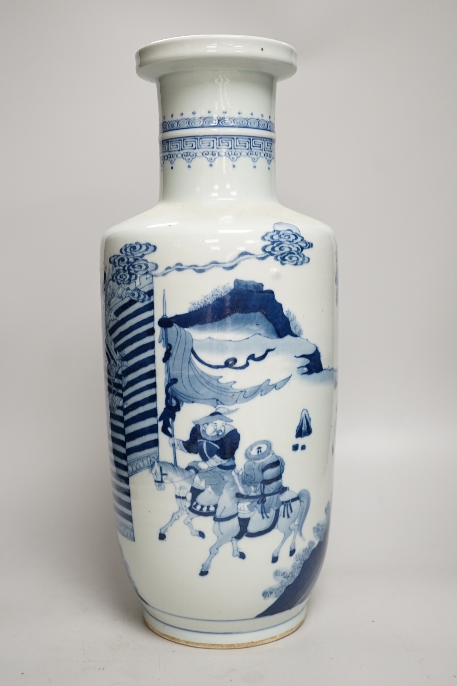 A Chinese blue and white rouleau vase. 46cm tall